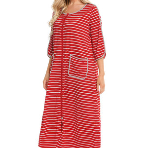 Round Neck Three-Quarter Sleeve Midi Night Dress