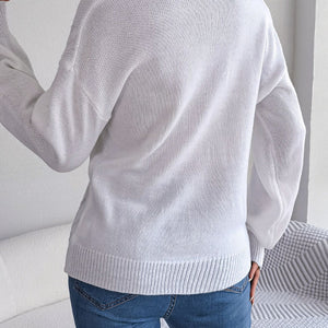 Cable-Knit Buttoned V-Neck Sweater