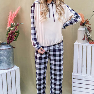 And The Why Drawstring Hooded Top and Plaid Pants Lounge Set