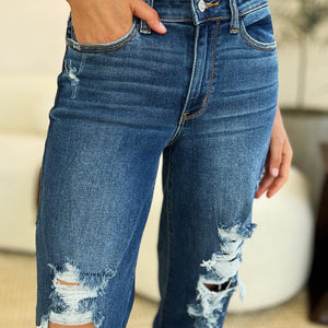 Judy Blue Full Size Mid Rise Distressed Raw Hem Jeans