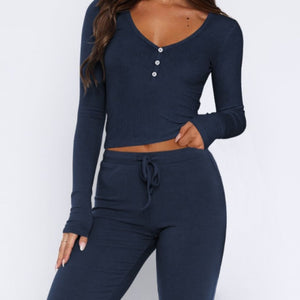 V-Neck Long Sleeve Top and Pants Set