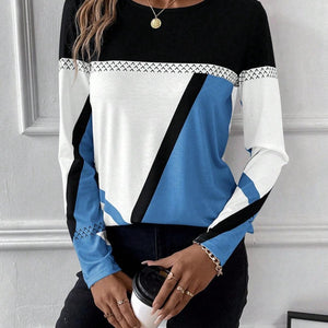 Contrast Round Neck Long Sleeve T-Shirt