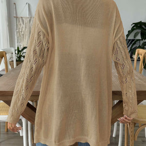 Openwork Open Front Long Sleeve Cardigan