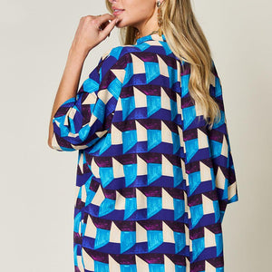 Double Take Full Size Geometric Notched Half Sleeve Blouse