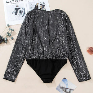 Sequin Surplice Long Sleeve Bodysuit