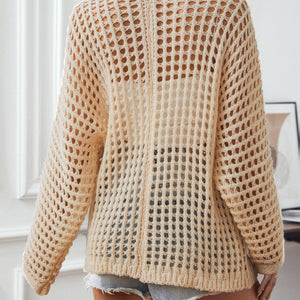 Openwork Open Front Long Sleeve Cardigan