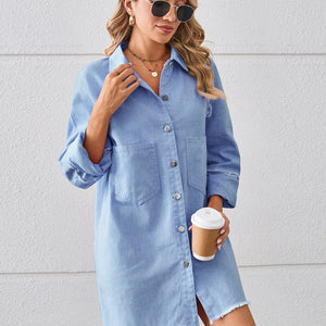 Raw Hem Button Up Denim Dress