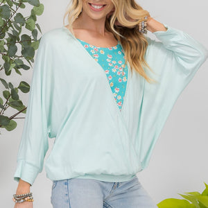 Celeste Full Size Floral Round Neck Top with Two Layer Detail