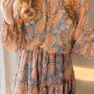 Ruffle Hem Printed Long Sleeve Dress