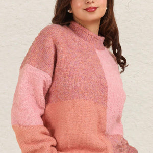 VERY J Color Block Mock Neck Drop Shoulder Sweater