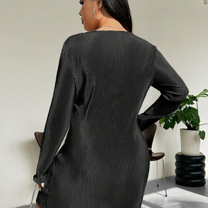 Honey Plus Size Lettuce Hem Round Neck Long Sleeve Dress