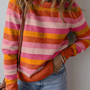 Striped Round Neck Long Sleeve Sweater