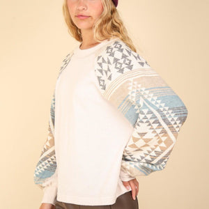 VERY J Printed Long Sleeve Round Neck Knit Top