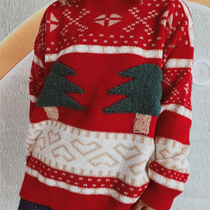 Christmas Tree Mock Neck Long Sleeve Sweater