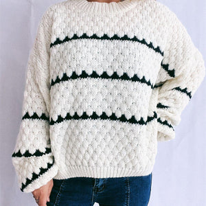 Contrast Stripes Round Neck Long Sleeve Sweater