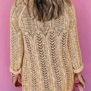 Openwork Open Front Long Sleeve Cardigan