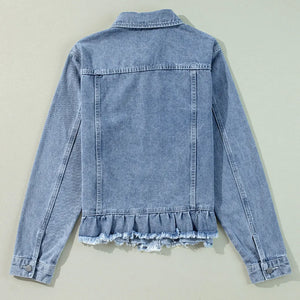 Raw Hem Long Sleeve Denim Jacket