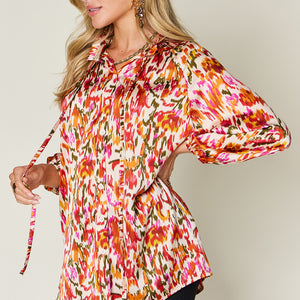 Double Take Full Size Printed Button Up Long Sleeve Shirt