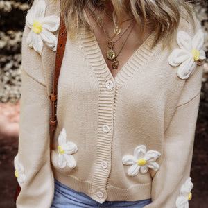 Flower Dropped Shoulder Long Sleeve Cardigan