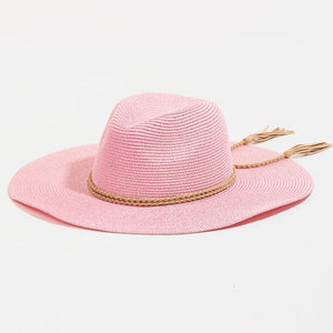 Fame Straw Braided Rope Strap Fedora Hat