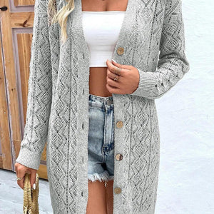 Openwork Button Down Long Sleeve Cardigan