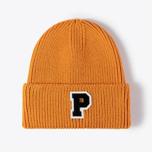 Letter Patch Cuffed Knit Beanie