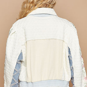 POL Embroidered Sleeve Raw Edge Quilted Jacket