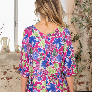 Sew In Love Full Size V-Neck Floral Half Sleeve Top