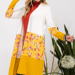 Celeste Full Size Floral Color Block Open Front Cardigan