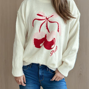 Cherry Round Neck Long Sleeve Sweater