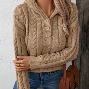 Cable-Knit Long Sleeve Hooded Sweater