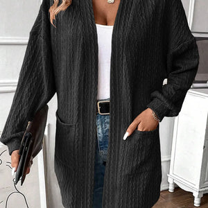 Textured Pocketed Open Front Long Sleeve Cover Up