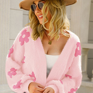 Angel Wings Flower Open Front Long Sleeve Cardigan