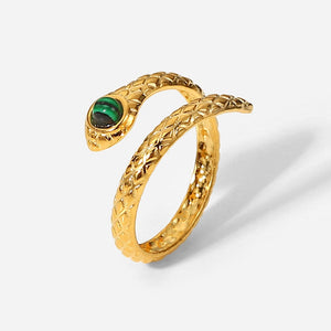 Snake Charmer Malachite Snake-Shaped Bypass Ring