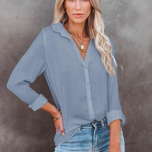 Button Down Collared Neck Long Sleeve Shirt