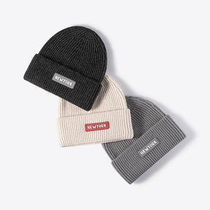 NEWYORK Patch Rib-Knit Cuffed Beanie