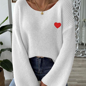 Heart Boat Neck Dropped Shoulder Sweater