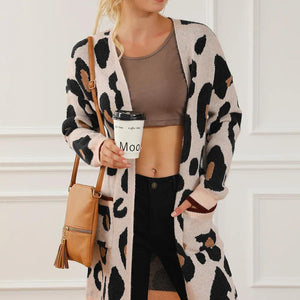 Leopard Open Front Long Sleeve Cardigan