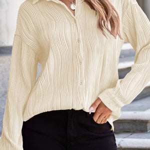 Texture Collared Neck Button Down Long Sleeve Shirt