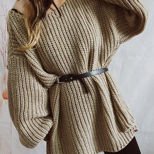 Boat Neck Long Sleeve Sweater with Belt