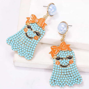 Smiling Ghost Shape Synthetic Pearl Earrings