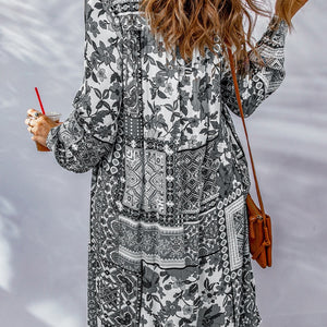 Printed Button Up Long Sleeve Cardigan