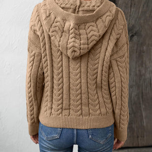 Cable-Knit Long Sleeve Hooded Sweater