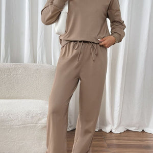 Perfee Round Neck Long Sleeve Top and Pants Set