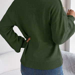 Cable-Knit Buttoned V-Neck Sweater