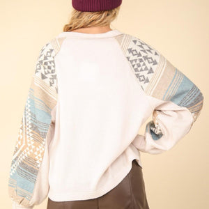 VERY J Printed Long Sleeve Round Neck Knit Top