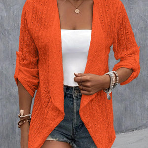 Eyelet Roll-Tab Sleeve Cardigan