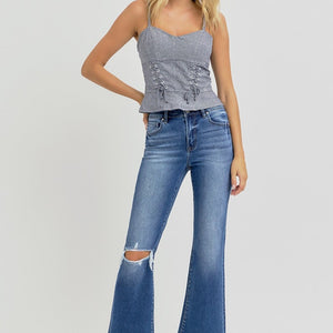 RISEN Full Size Distressed High Rise Crop Flare Jeans