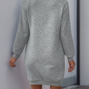 Perfee Texture Mock Neck Long Sleeve Mini Dress