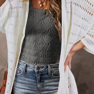 Openwork Open Front Long Sleeve Cardigan